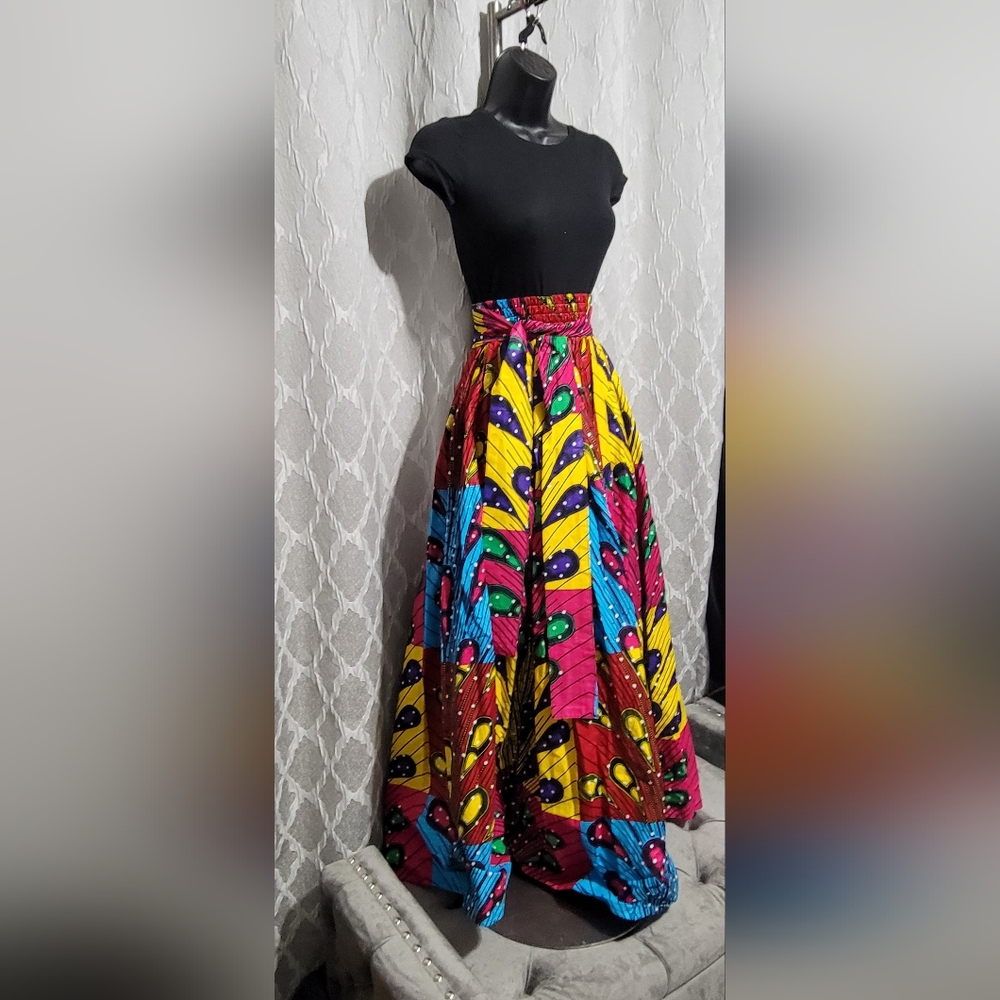 Ankara | Peacock Print | Maxi Skirt | Free Size